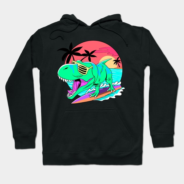 Dino surfing retro art Hoodie by Ildegran-tees